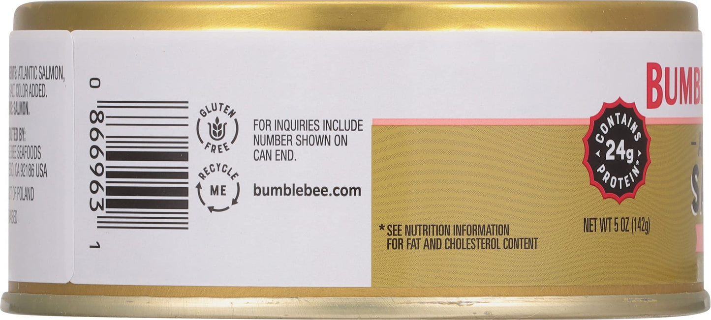 Bumble Bee Prime Atlantic Salmon, 5 oz Can - Premium Salmon - 24g Protein per Serving - Gluten Free & Kosher