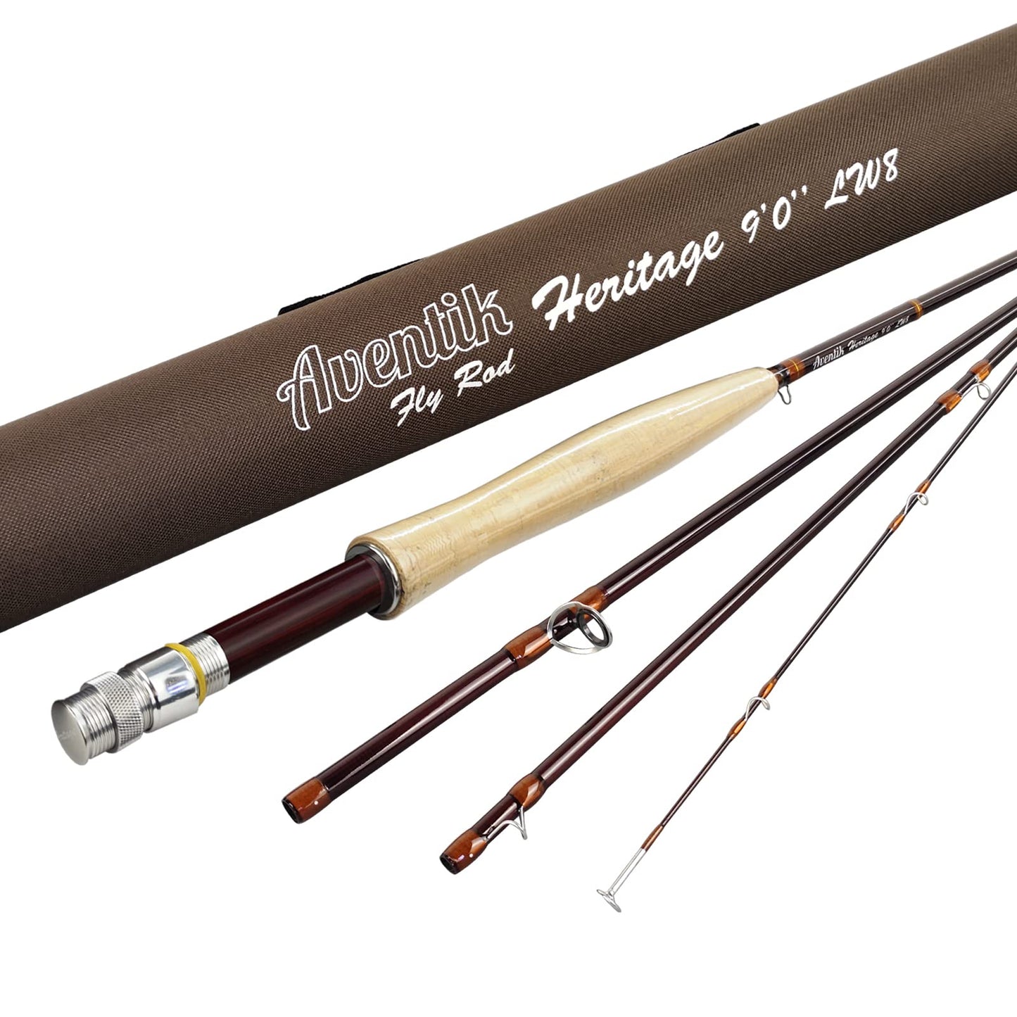 Aventik Heritage Fly Fishing Rod - American Quality and Simplicity - 4 Pieces 9FT IM8 Carbon Blank Classic Forgiving Medium Fast Action Fly Rod (9'0'' LW5)