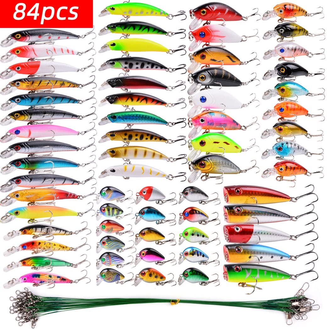 Fishing Lures Kit Mixed Including Minnow Popper Crank Baits with Hooks for Saltwater Freshwater Trout Bass Salmon Fishing