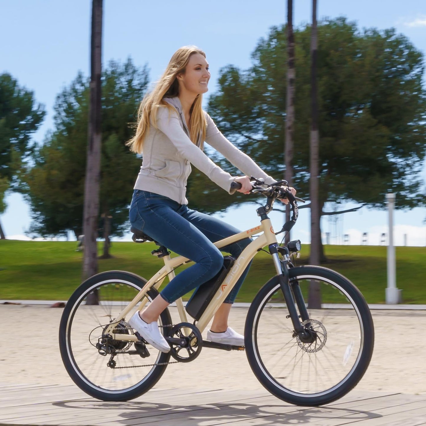 Jasion EB5 Electric Bike for Adults with Peak 750W Brushless Motor, 40Miles 20MPH Commuting Electric Mountain Bike with 360Wh Removable Battery, 7-Speed, 26" Tires and Front Fork Suspension