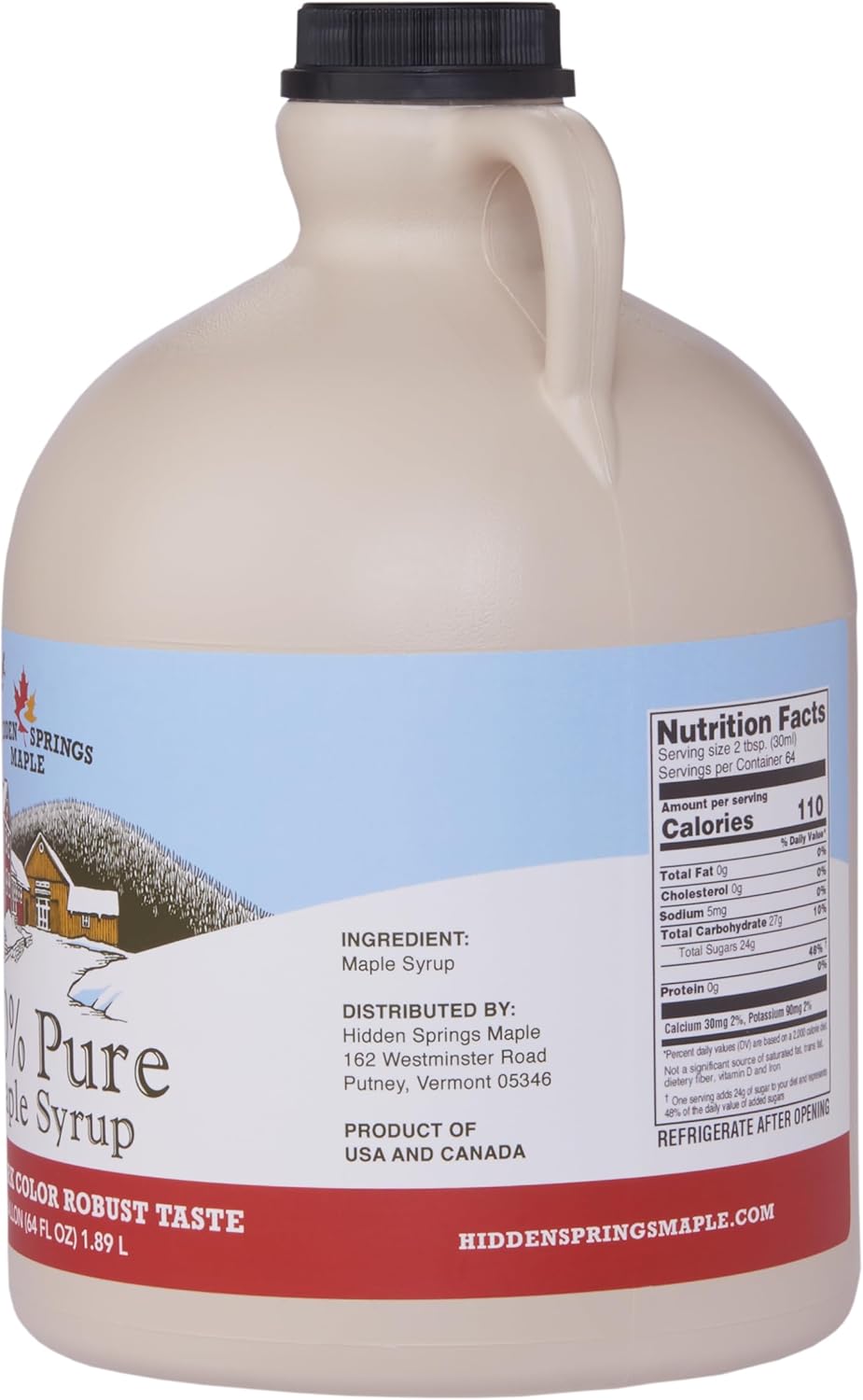 Hidden Springs Maple Dark Half Gallon 100% Pure Maple Syrup USA/CAN, BPA-free Jug