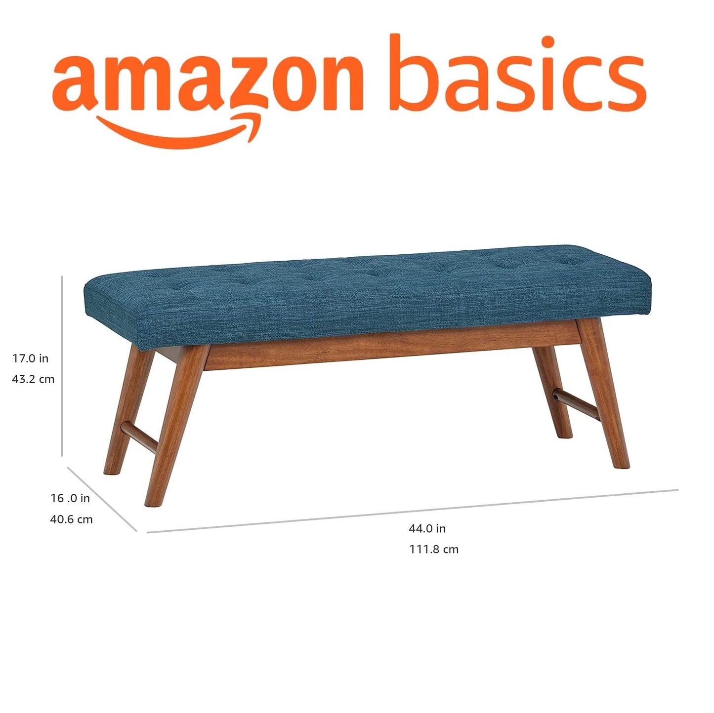 Amazon Basics Modern Haraden Upholstered Button-Tufted Bench, Blue, 16 x 44 x 17 in