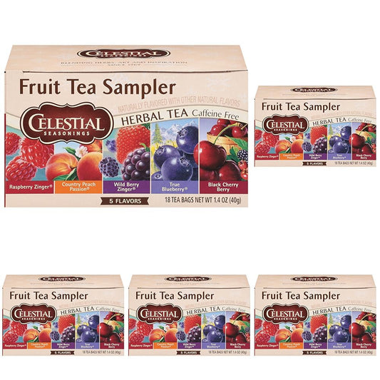 Celestial Seasonings Fruit Tea Sampler Herbal Tea Variety Pack, Caffeine Free, 18 Tea Bags Per Box