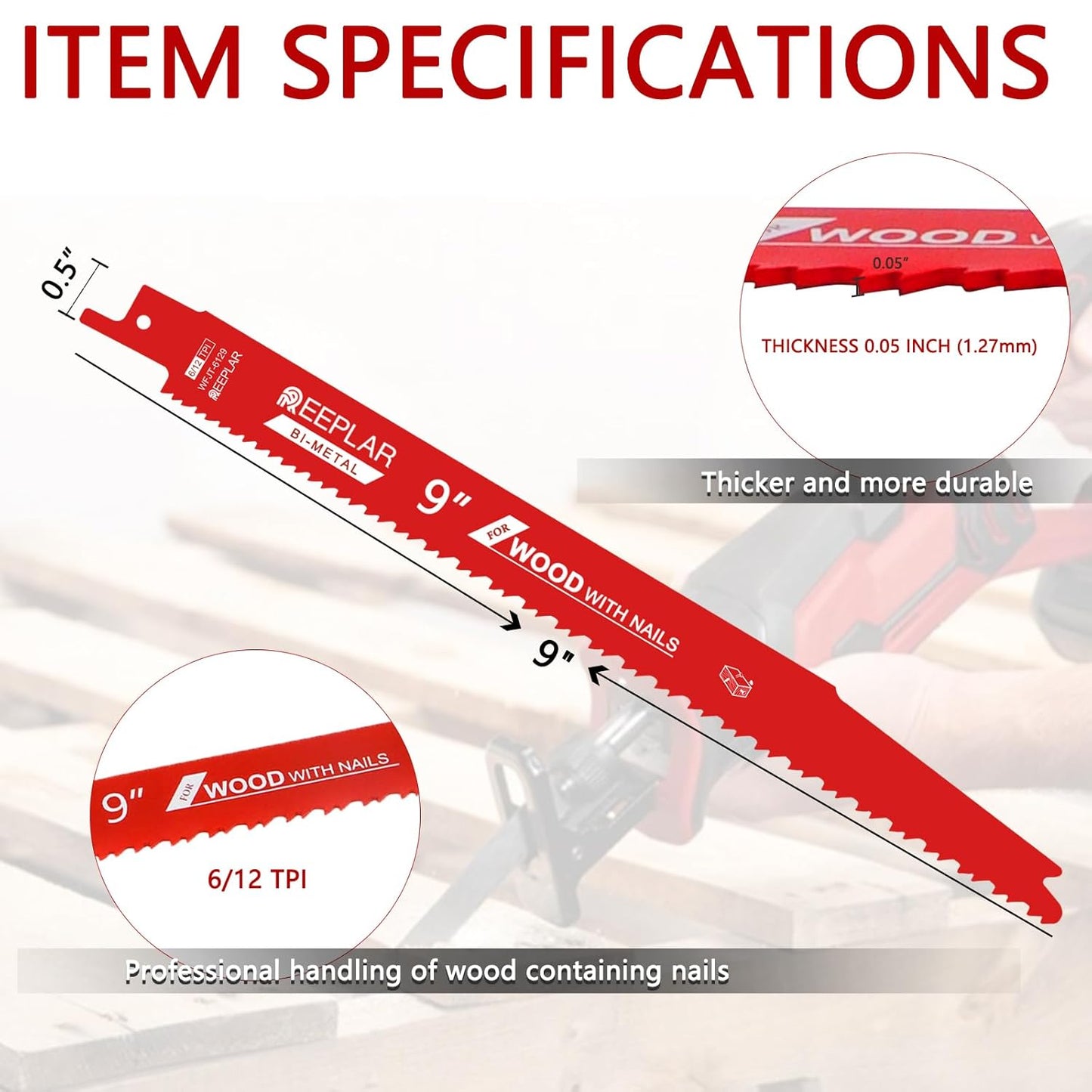 25 Pack 6 Inch 6/12 Tpi Reciprocating Saw Blades for Nail-Embedded Wood…