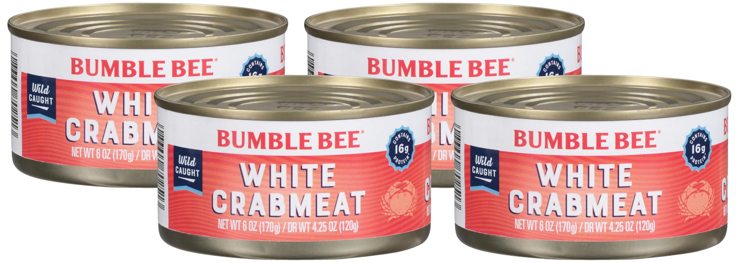 Bumble Bee White Flake Crab Meat in Water, 6 oz Can - 16g Protein & 1g Carb Per Serving - Wild Caught, Flaky, Drain Before Use, 6 Ounce (Pack of 1)