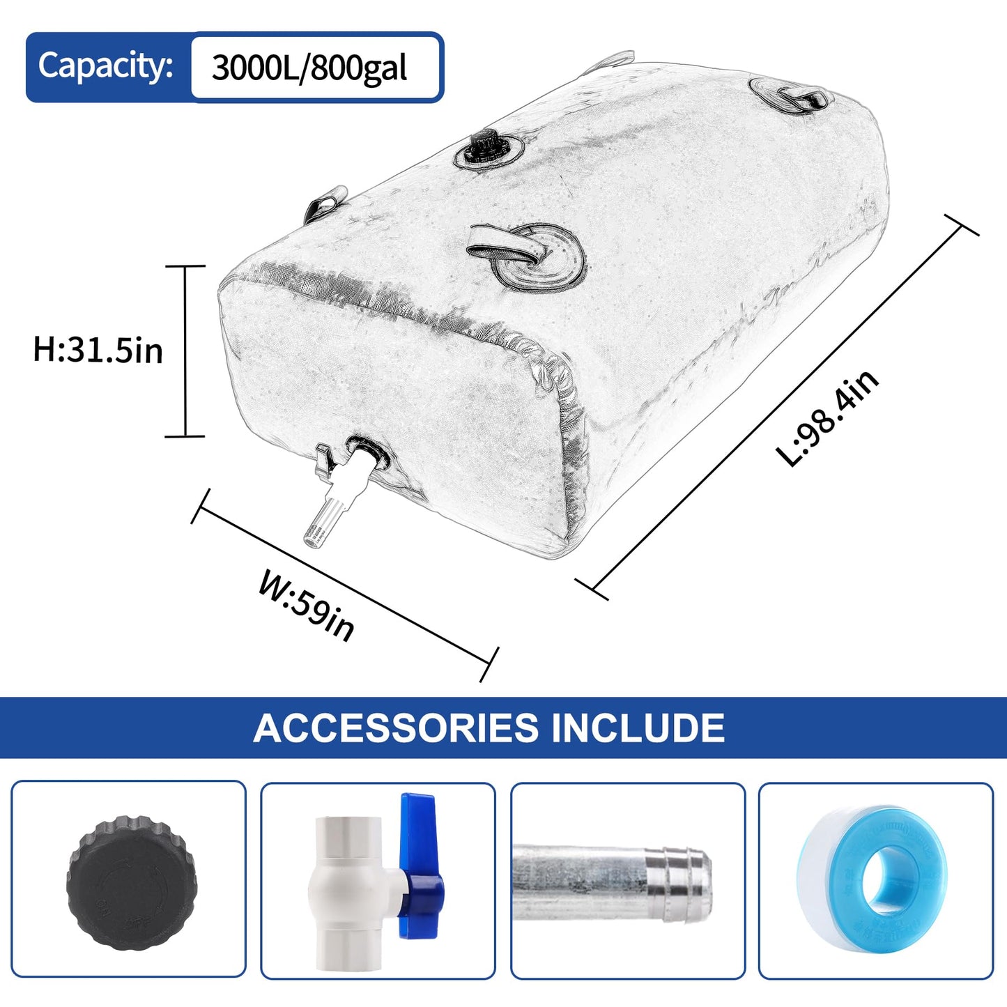 Portable Large Capacity Water Storage Bladder Containers, Foldable Water Bladder Tank, Camping Garden Drought Resistance Agricultural Irrigation Outdoor RV Emergency Water