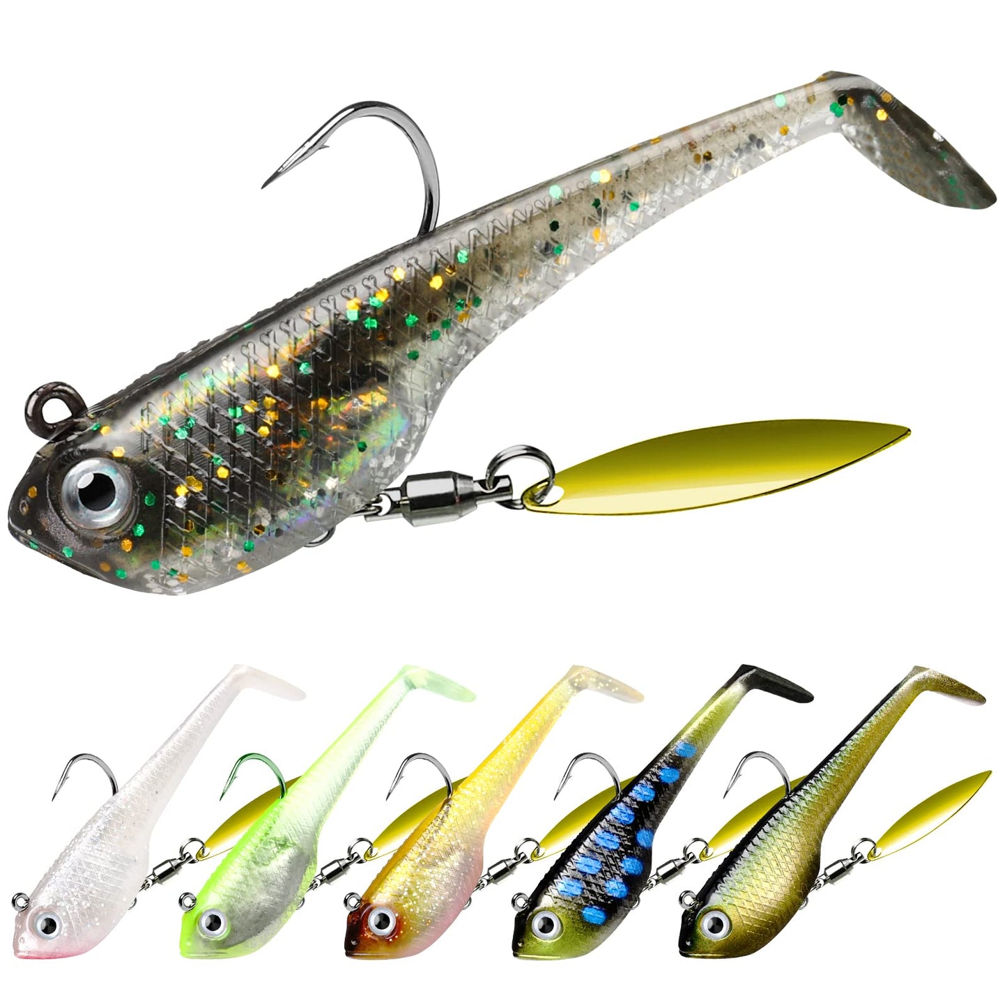 TRUSCEND Easy Catch Pre-Rigged Soft Lures, Vibrating Swim Action, Trembly Sinking Move, Amazing Soft Swimbait for Family Fishing, Well-Made Fishing Lures for Bass Trout Crappie Walleye Pike Redfish
