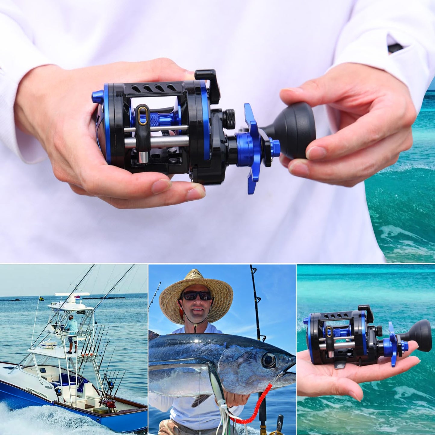 Baitcasting Fishing Reel, Smooth Powerful Round Baitcaster Reel, Saltwater Inshore Surf Trolling Reel, Conventional Reel for Catfish, Musky, Bass, Pike