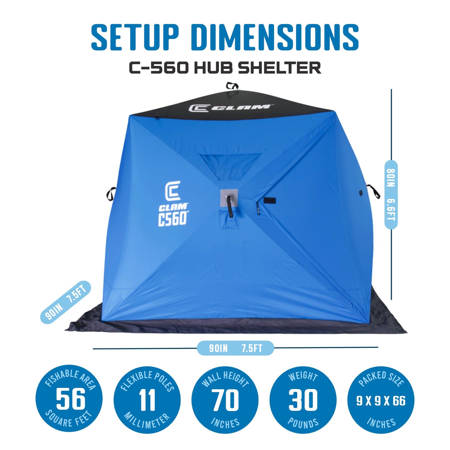 CLAM Lightweight Portable Pop Up Ice Fishing Angler Thermal Hub Shelter Tent with Anchors, Tie Ropes, and Carrying Bag