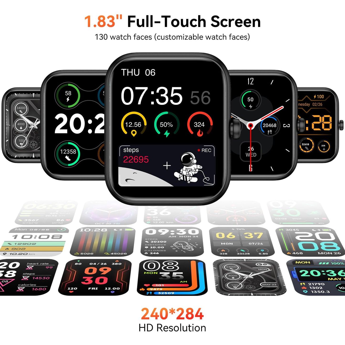 Smart Watch with Alexa Built-in, 1.83" HD Touchscreen, Bluetooth Calling Fitness Tracker, Health Monitor Heart Rate/Sleep Tracking, IP68 Waterproof, 120+ Sports Modes for Android iPhone (Black)