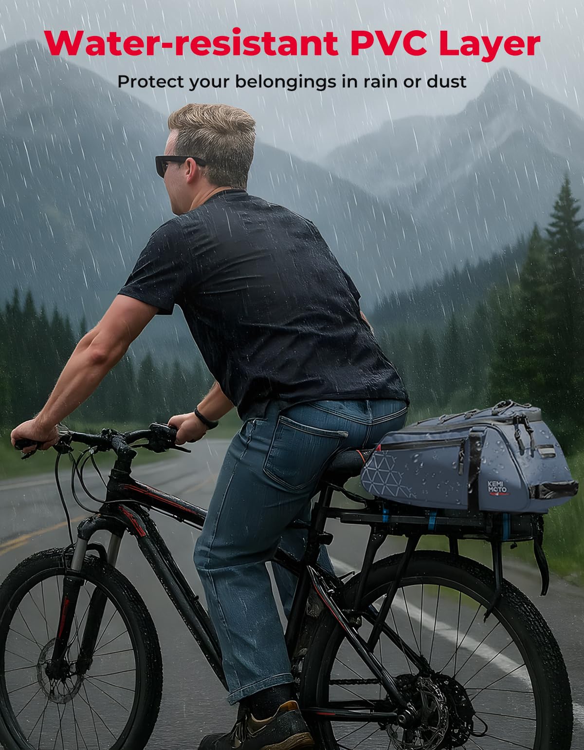 KEMIMOTO Rear Bike Rack Bag - 8L PVC Water Resistant Ebike Bags for Bicycle Rear Rack, Bicycle Trunk Pannier for Commuter Travel Shopping and Cycling (Black)