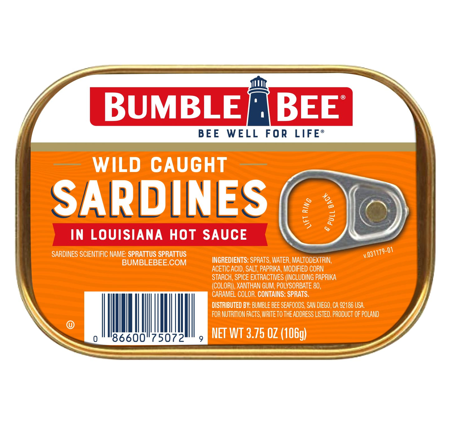 Bumble Bee Sardines in Mustard Sauce, 3.75 oz Tin - Wild Caught, Gluten Free, Keto, Kosher