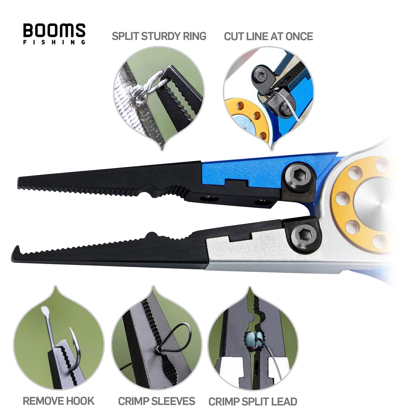 Booms Fishing X1 Aluminum Fishing Pliers Saltwater, Surf Fishing Tackle Kit, Fishing Multitool Hook Remover Braided Fishing Line Cutting and Split Ring with Coiled Lanyard and Sheath