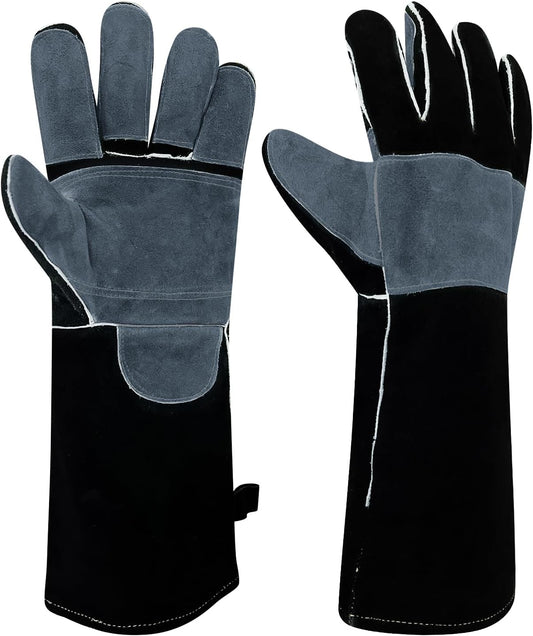 16" Leather Welding Gloves, Fire and Heat Resistant Long Sleeve Welding Gloves, For Mig, Gas, BBQ, Oven, Grill, Fireplace, Baking Mitts, Fireplace, Animal Training, Animal Handling