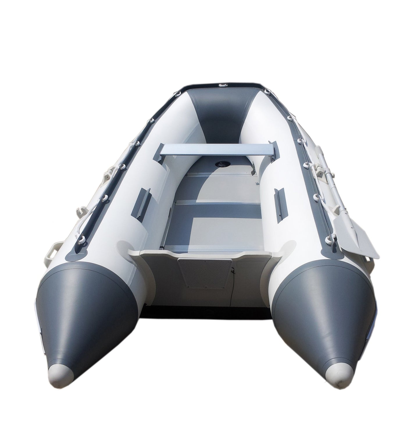 10ft 6in Newport Model Inflatable Dinghy Boat Transom Sport Tender - 5 Person - 15HP USCG Rated, White/Gray