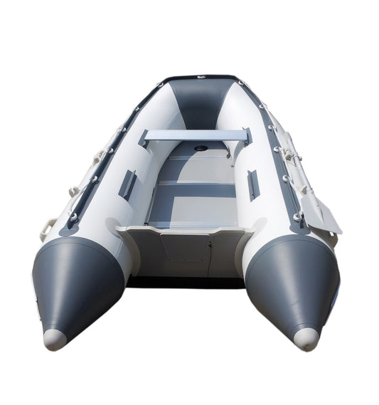 10ft 6in Newport Model Inflatable Dinghy Boat Transom Sport Tender - 5 Person - 15HP USCG Rated, White/Gray