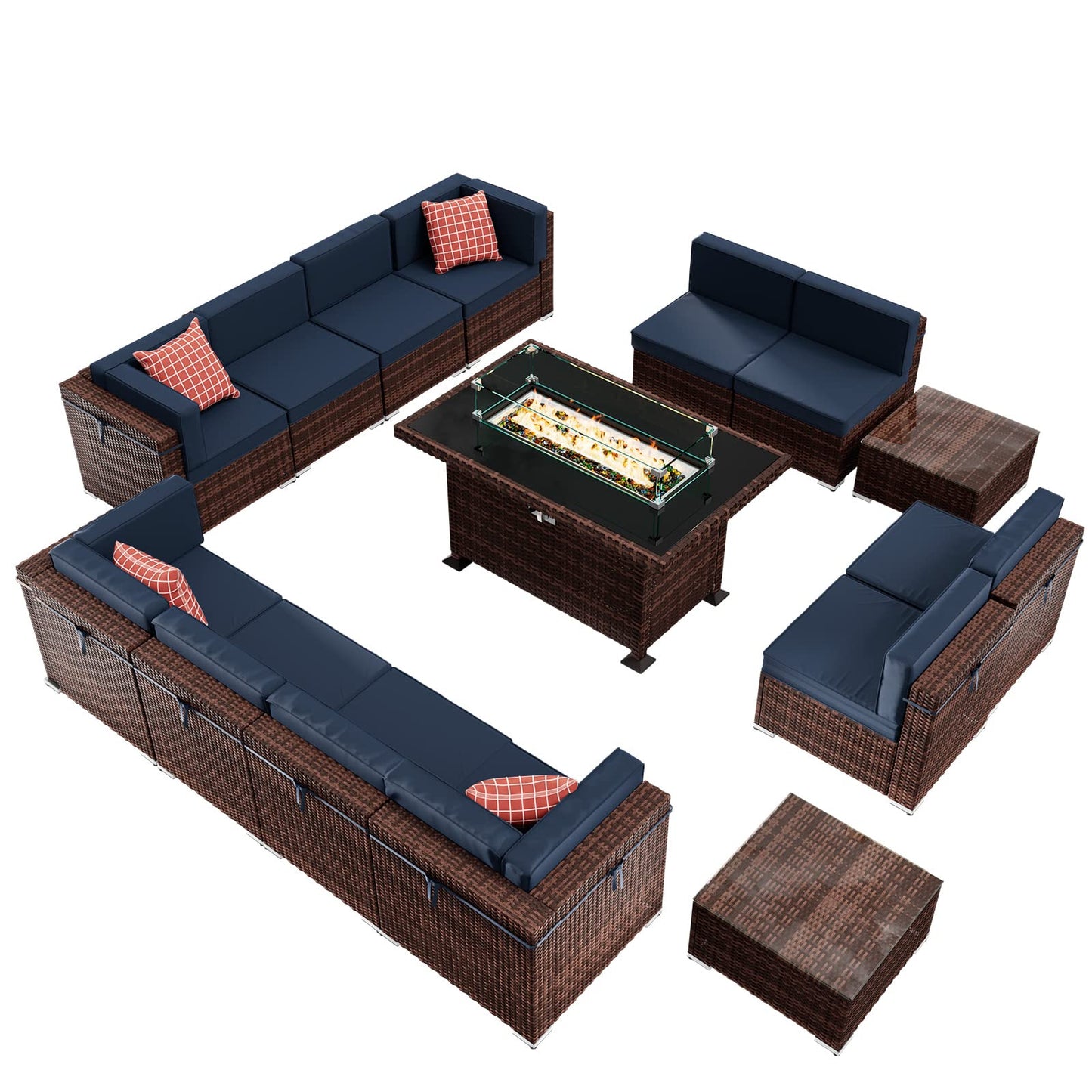 Amopatio Patio Furniture Sets, 7 Pieces Outdoor Rattan Sectional Sofa Set with Glass Table and Cushions, Wicker Patio Conversation Set for Outdoor Indoor Backyard Lawn Garden Porch (Grey)