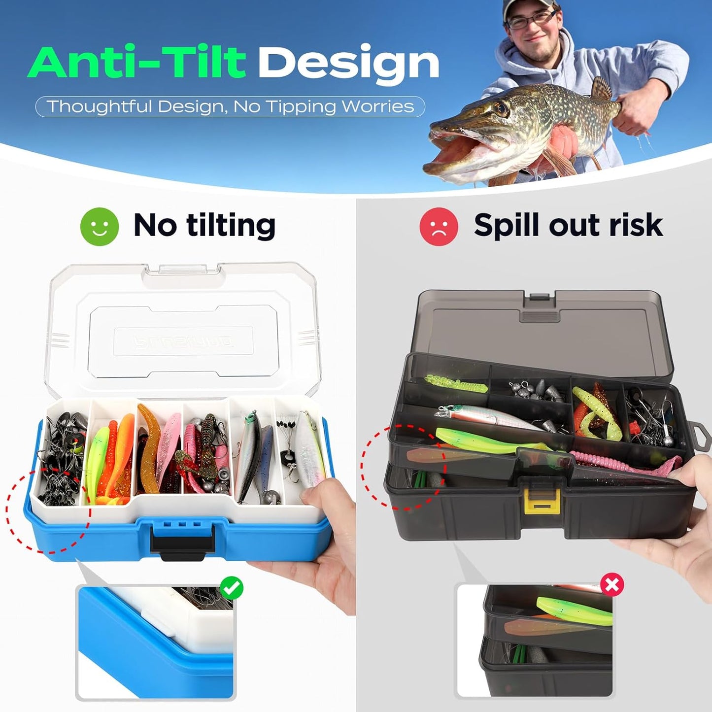 PLUSINNO Fishing Tackle Box with Tackle Included, 373PCS Fishing Lures Kit with Removable Tray, Fishing Gear with Pliers, Weights, Hooks, Accessories, Fishing Tackle Lure Kit Gifts for Men Bass Trout