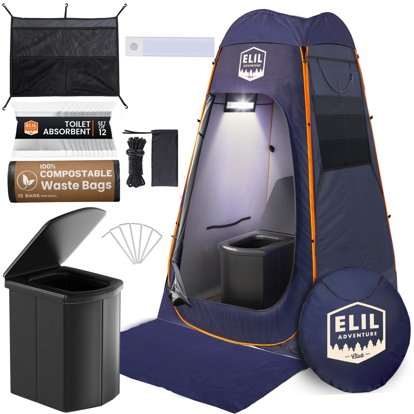 Camping Shower Tent With LED Sensor Light 6.23 ft - Large Easy Pop Up Privacy Tent for Beach Changing - Outdoor Portable Enclosure for Camping