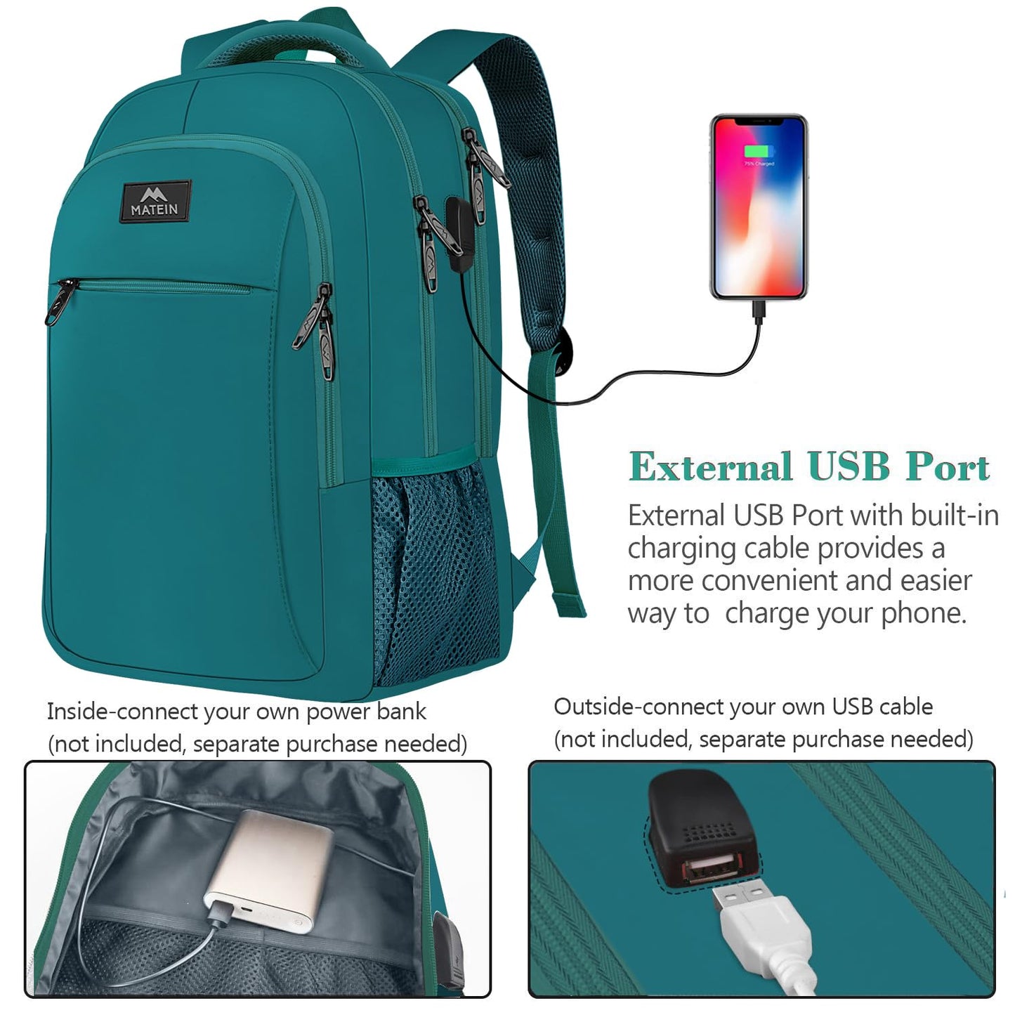 MATEIN Travel Laptop Backpack, Business Anti Theft Slim Sturdy Laptops Backpack with USB Charging Port, Water Resistant College School Computer Bag Gift for Men & Women Fits 15.6 Inch Notebook, Grey