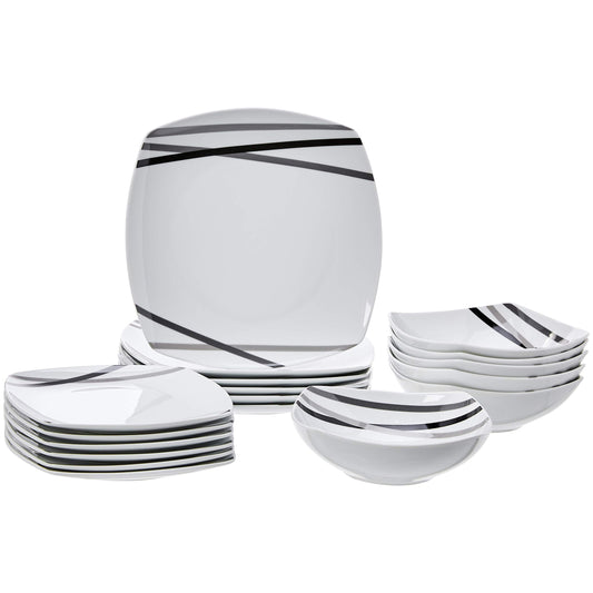 Amazon Basics 18 Piece Kitchen Dinnerware Set - Square Plates, Bowls, Service for 6 - Modern Beams