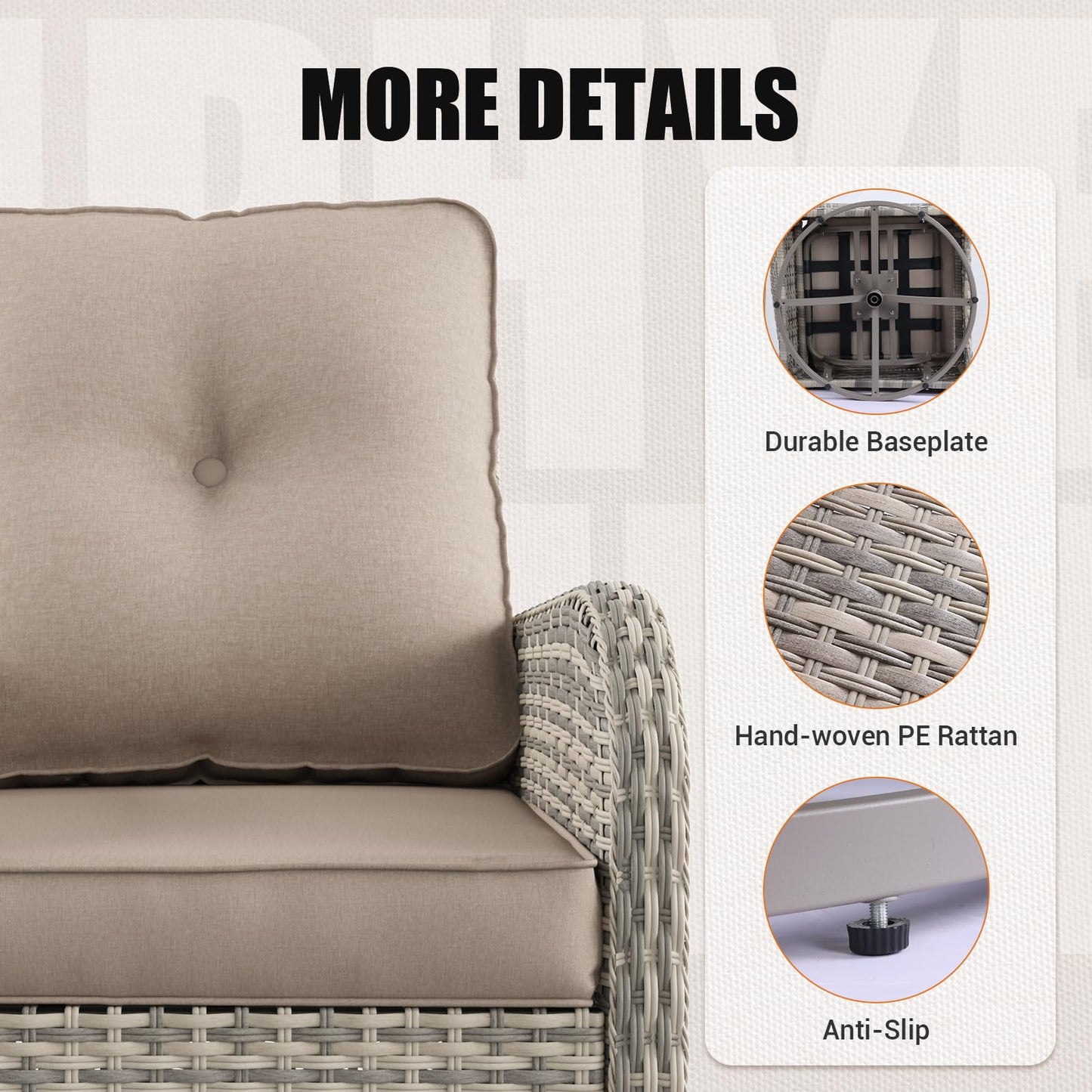 6-Piece Outdoor Patio Furniture Set Wicker Sectional Sofa Set, Patio Conversation Set with Thickened Cushions & Coffee Table for Garden, Backyard, Poolside, Beige