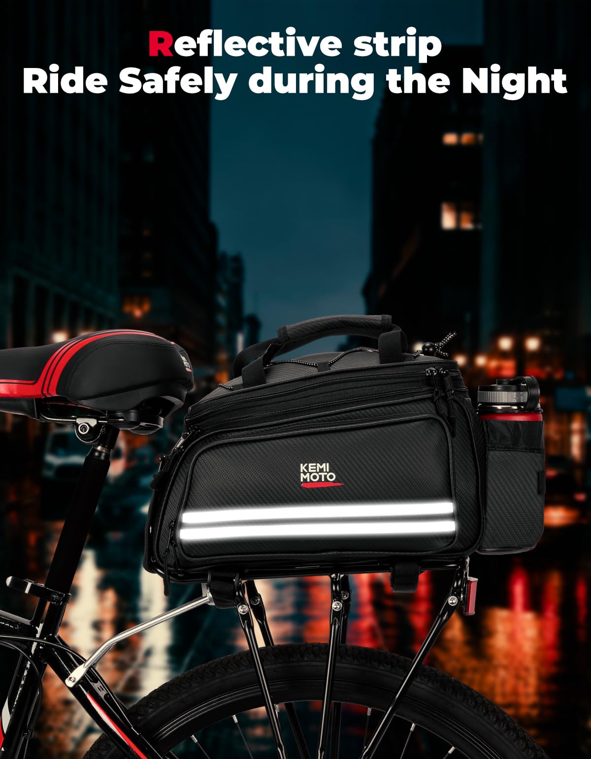 KEMIMOTO Bike Rear Rack Bag Bicycle Trunk Bag 20L Capacity Water Resistant Multifunctional Bicycle Pannier with Rain Cover Bike Saddle Bag for Rear Rack Grocery Shopping Commuter Cycling Trip Black