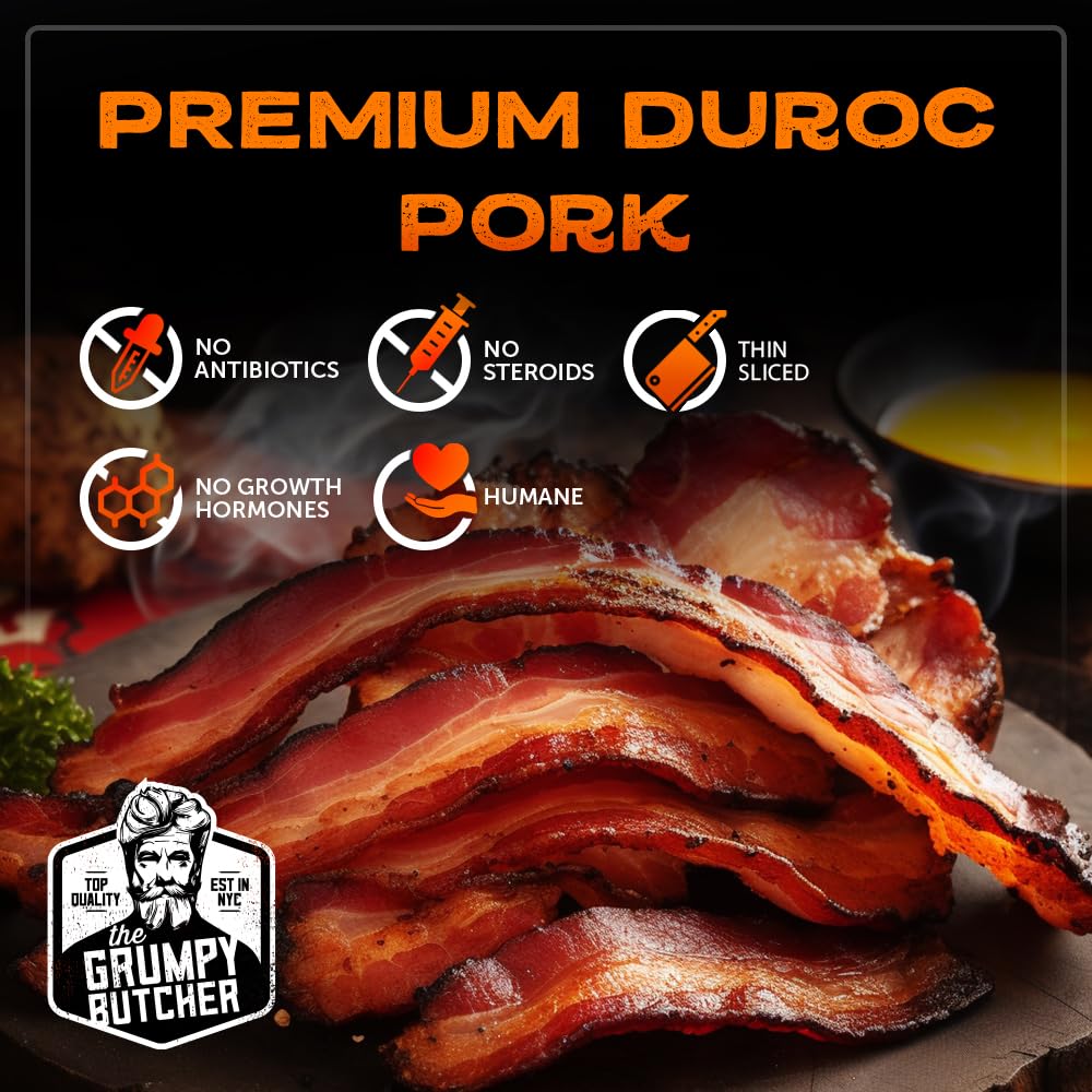 Grumpy Butcher Box Meat Food Gifts: 2 Top Sirloins Steaks (6 oz), 2 Duroc Bone in Pork Chops (14 oz) & 2 Cheese Stuffed Chicken Breasts Wrapped in Bacon (8 oz) - Gourmet Gift Basket for Men