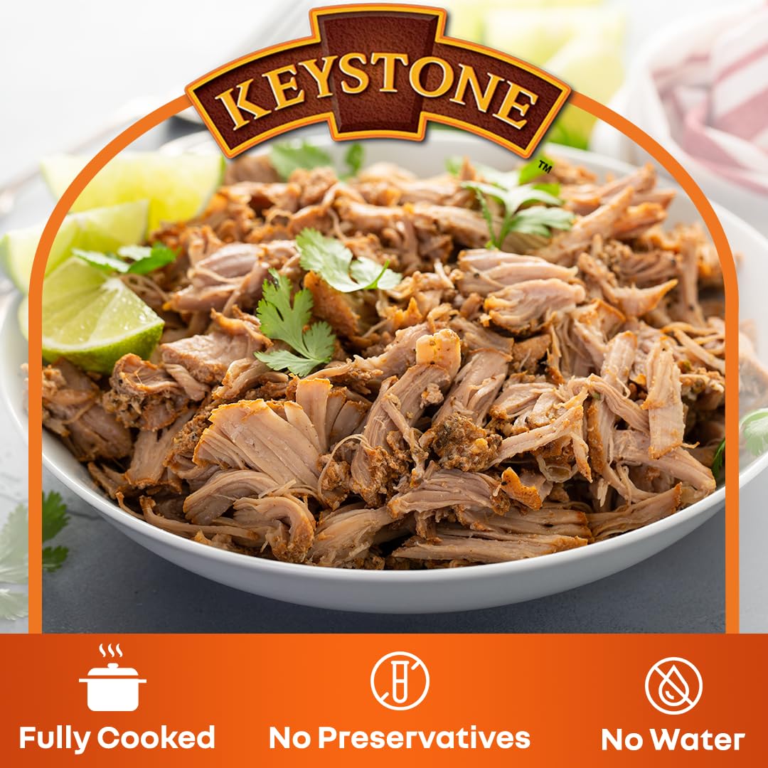 Keystone Meats All Natural Heat and Serve Canned Pork 14.5 Oz Fully Cooked Shelf Stable Canned Meat Emergency Survival Canned Food Ready to Eat No Preservatives Gluten Free Made in USA Pack of 24