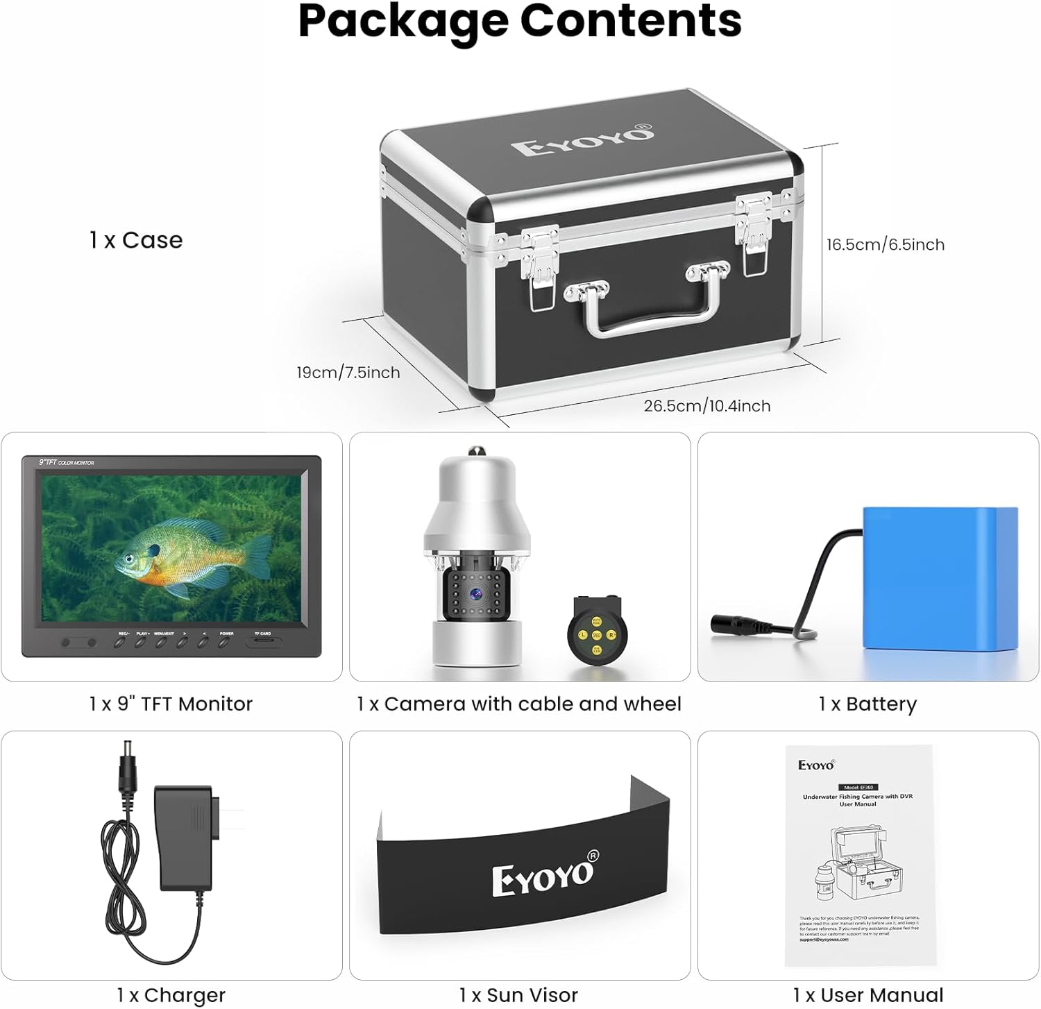 fish eyes rod and reel camera Eyoyo Underwater Fishing Camera Video Fish Finder Dvr Function 9 Inch Large Color Screen 360 Horizontal Panning Camera 1000tvl W/ 18 Infrared Ir