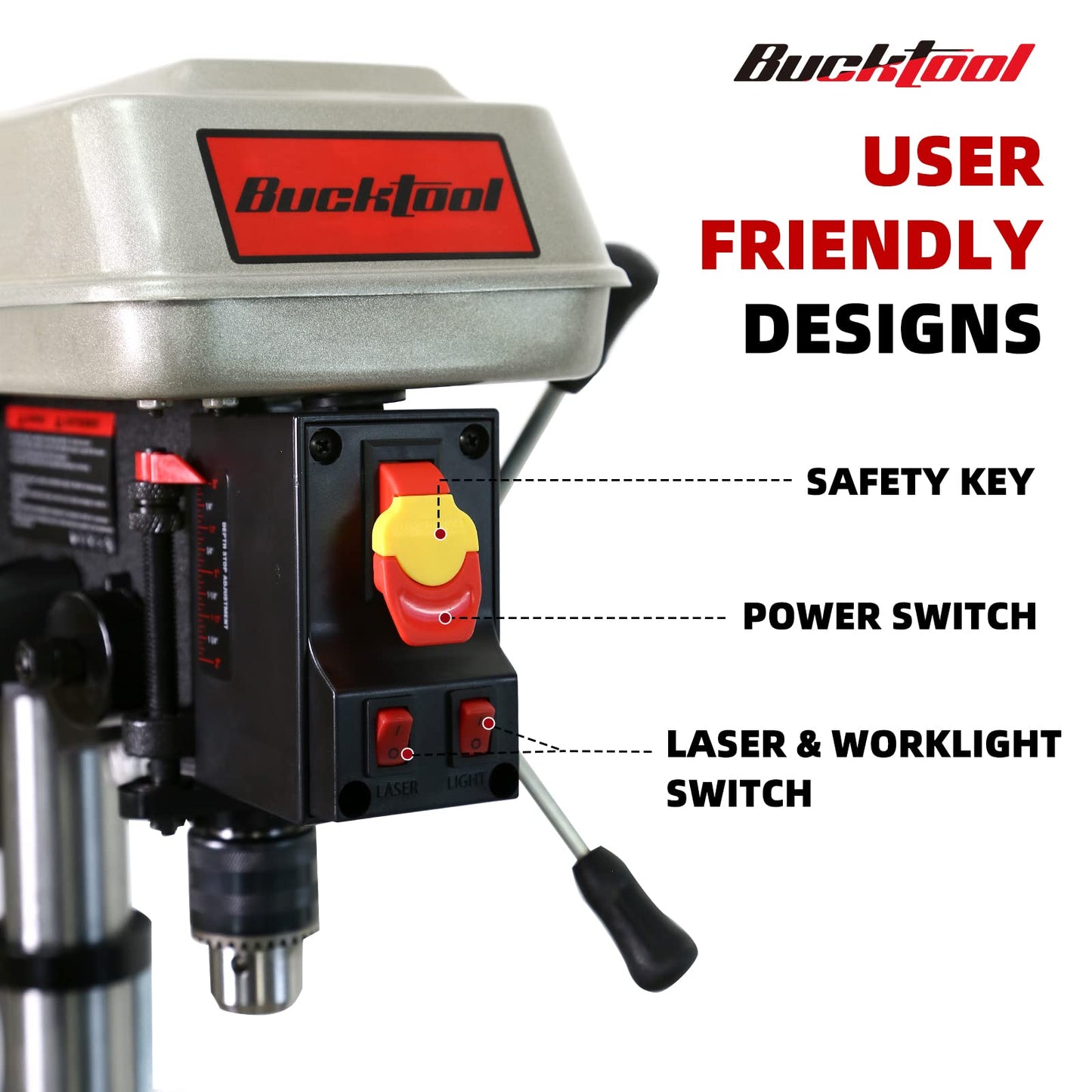 BUCKTOOL 12 INCH 6.2A Professional Bench Drill Press, 3/4HP Powerful Benchtop Drill Press, Variable Speed Drill Press with IIIA Laser and Work Light