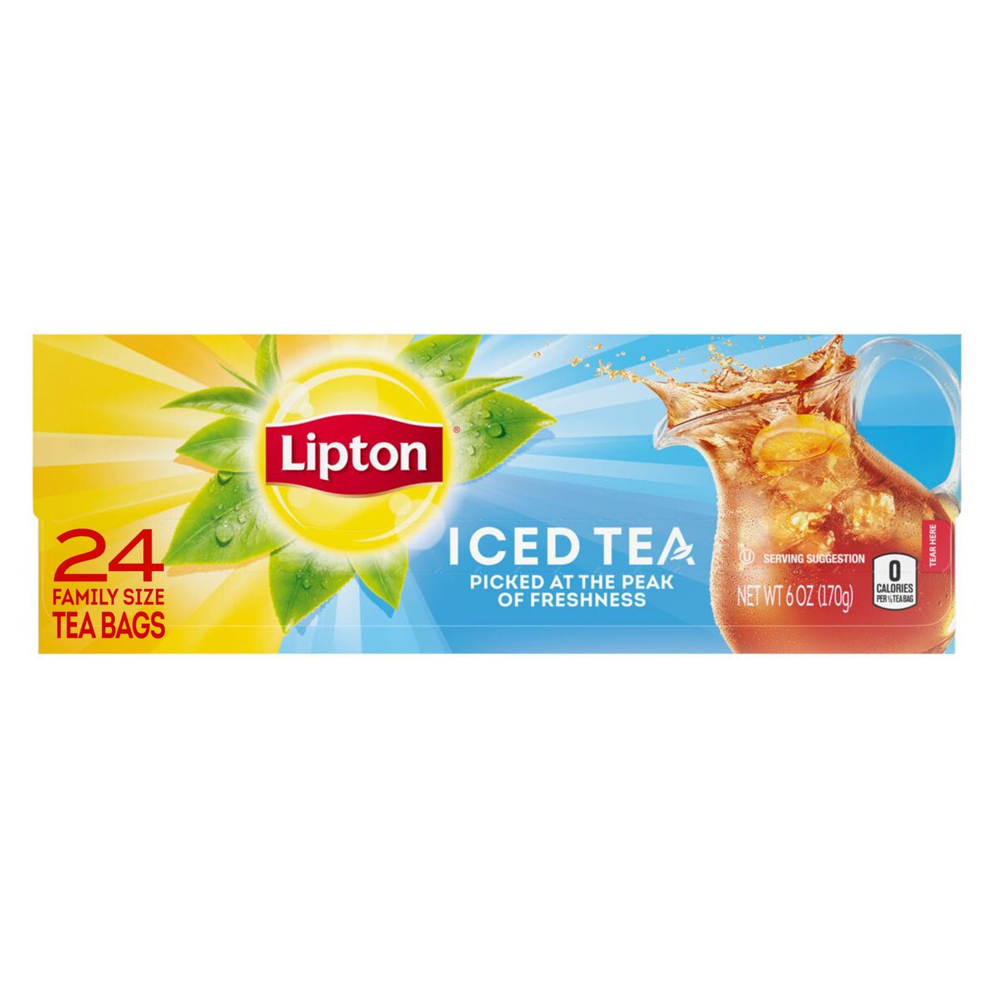 Lipton Unsweetened Iced Tea Bags, Family Size Zero Calories, 144 Total Tea Bags (24ct - Pack of 6)