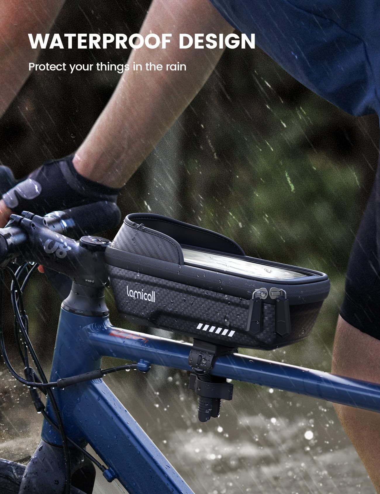 Lamicall Bike Frame Bag Waterproof - [1s Release] [2 in 1] Bike Phone Bag, Bike Phone Holder Mount, Bicycle Top Tube Bag, Cycling Pouch with Rain Cover, Bike Accessories for Phones Under 7"