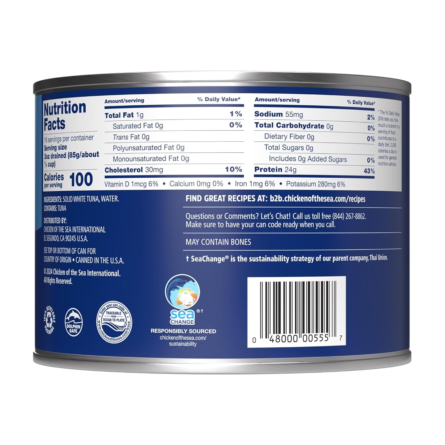 Chicken of the Sea Chunk White Albacore Tuna in Water, Wild Caught Canned Tuna, 12 oz. Can (Pack of 12)