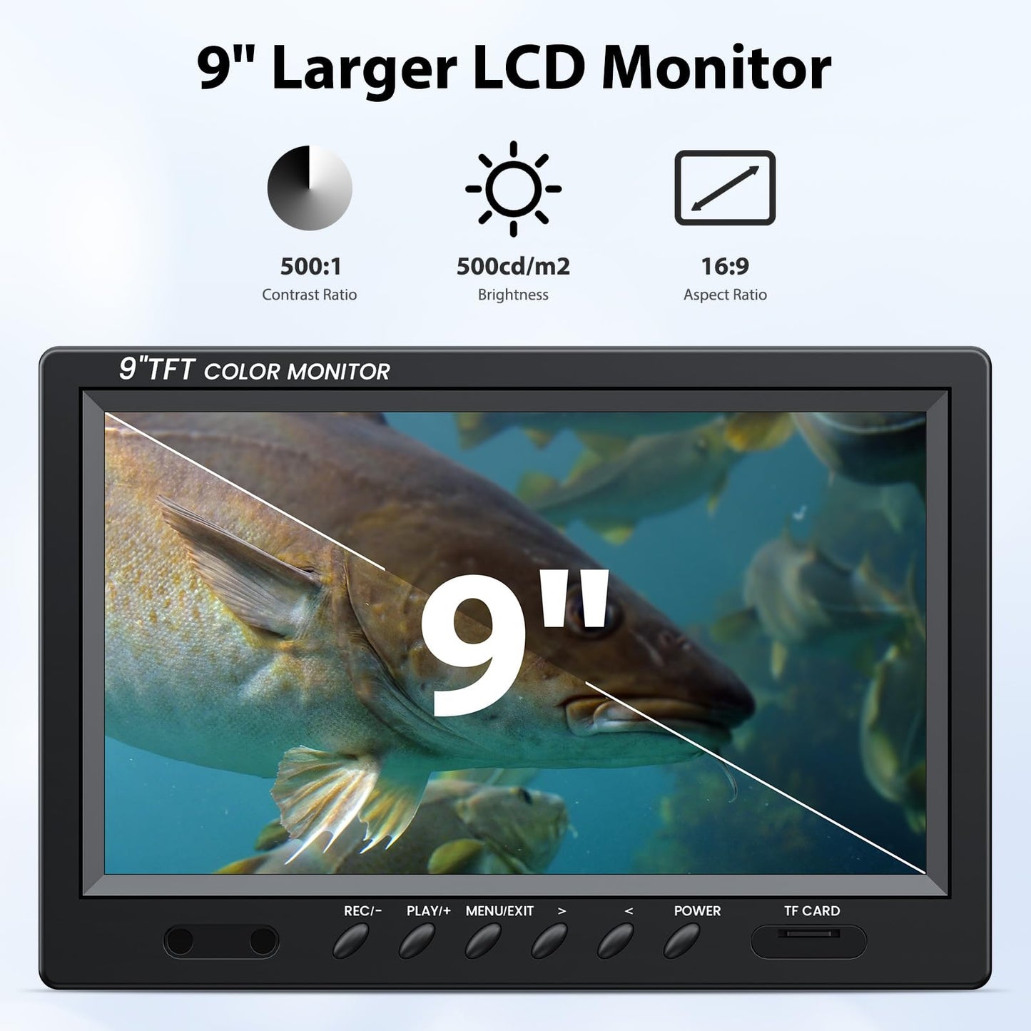 Eyoyo Underwater Fishing Camera Portable Video Fish Finder 9 inch LCD Monitor 1000TVL Waterproof Camera Underwater DVR Video Fish Cam 30m Cable 12pcs IR Infrared Lights for Ice, Boat and Lake Fishing