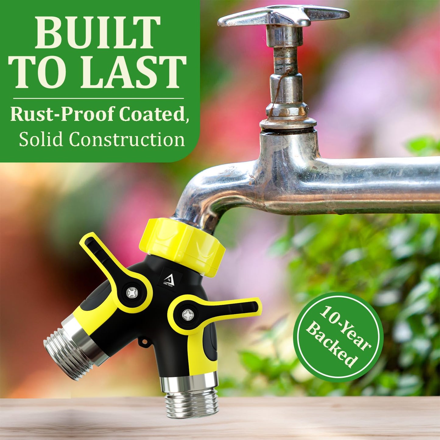 Hose Splitter 2 Way, Heavy Duty Metal Connector, Two Way Garden Hose Splitter, High Flow Spigot Faucet Bib Adapter, Solid Double Y Shut Off Valve for Outdoor Gardening Hoses, Orange