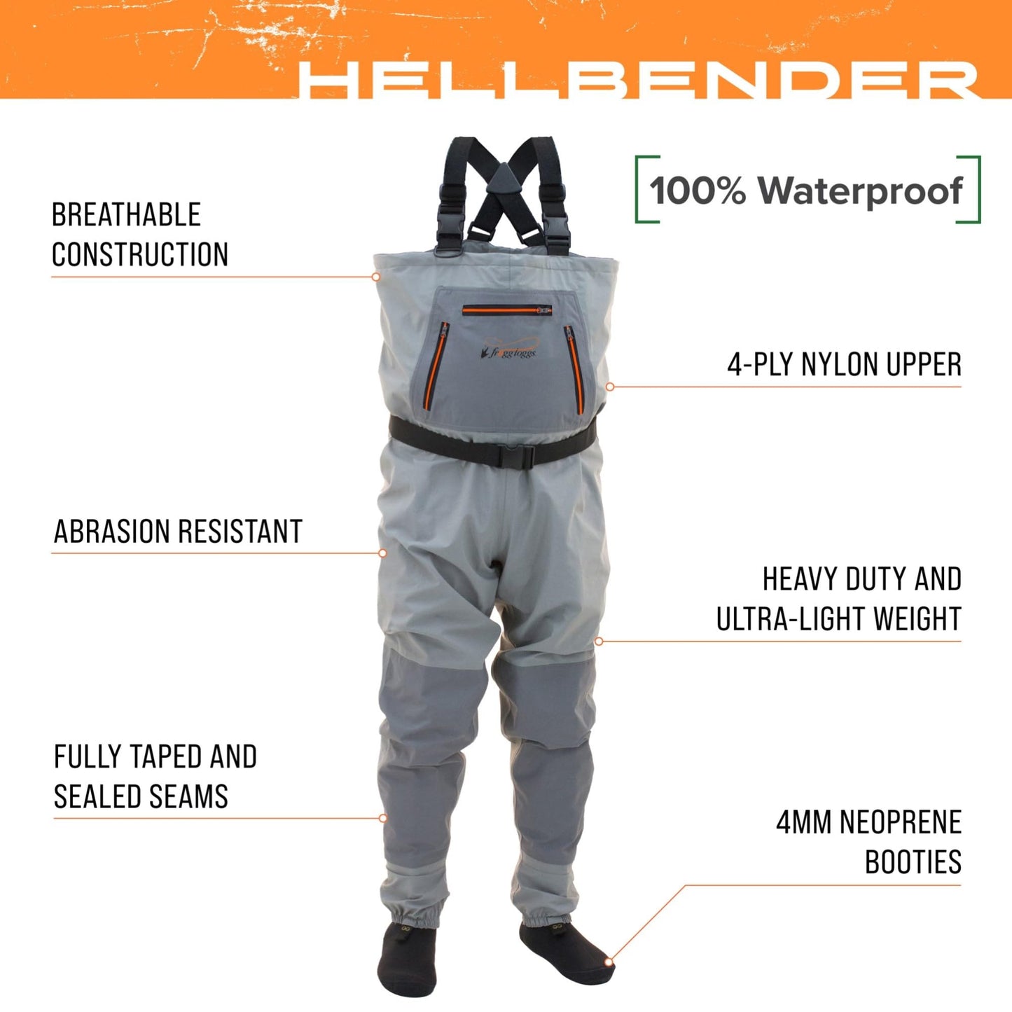 FROGG TOGGS Hellbender Breathable Waterproof Stockingfoot Fishing Chest Wader for Fishing, Slate/Gray, Large
