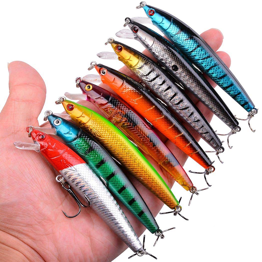 Fishing Lures Kit Mixed Including Minnow Popper Crank Baits with Hooks for Saltwater Freshwater Trout Bass Salmon Fishing
