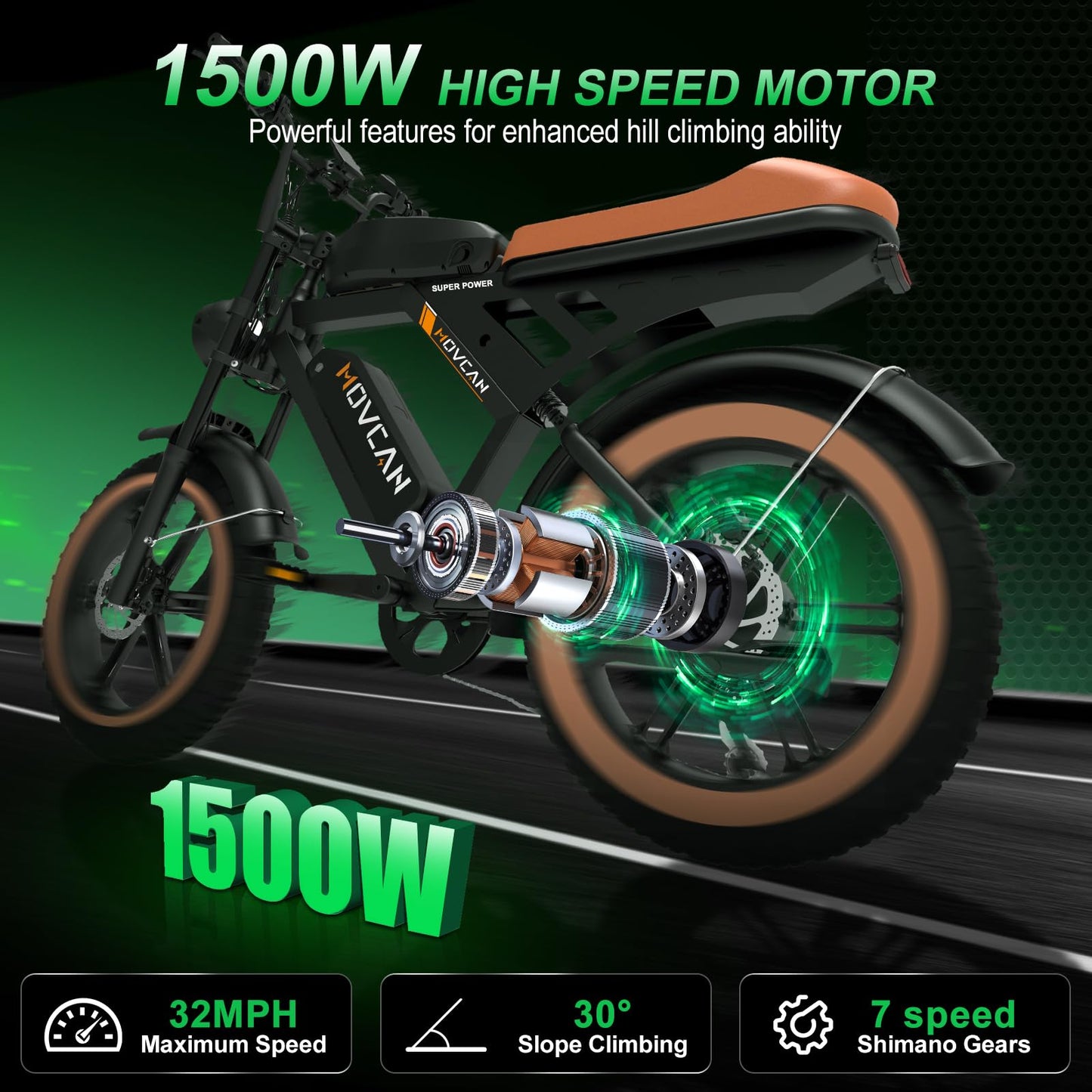 MOVCAN V30MAX/V30 Electric Bike for Adults 1500W/1000W Motor 20" Fat Tire Ebike, 32MPH/28MPH 120/70 Miles,48V 31.2/15.6 AH Dual Battery Hydraulic Disc Brake Electric Motorcycle Bike Full Suspension
