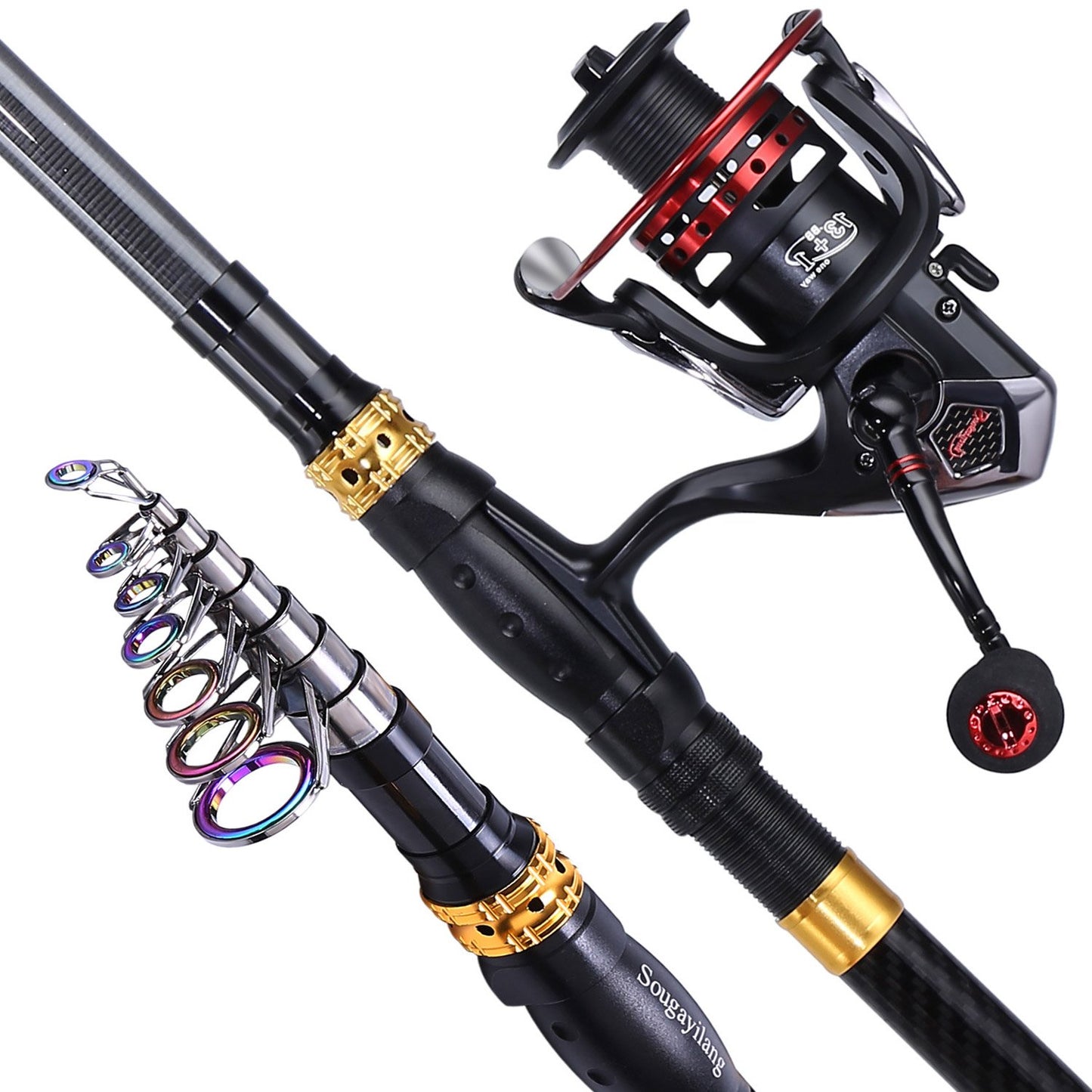 Sougayilang Fishing Rod Reel Combo with Telescopic Fishing Pole Spinning Reel Carrier Bag