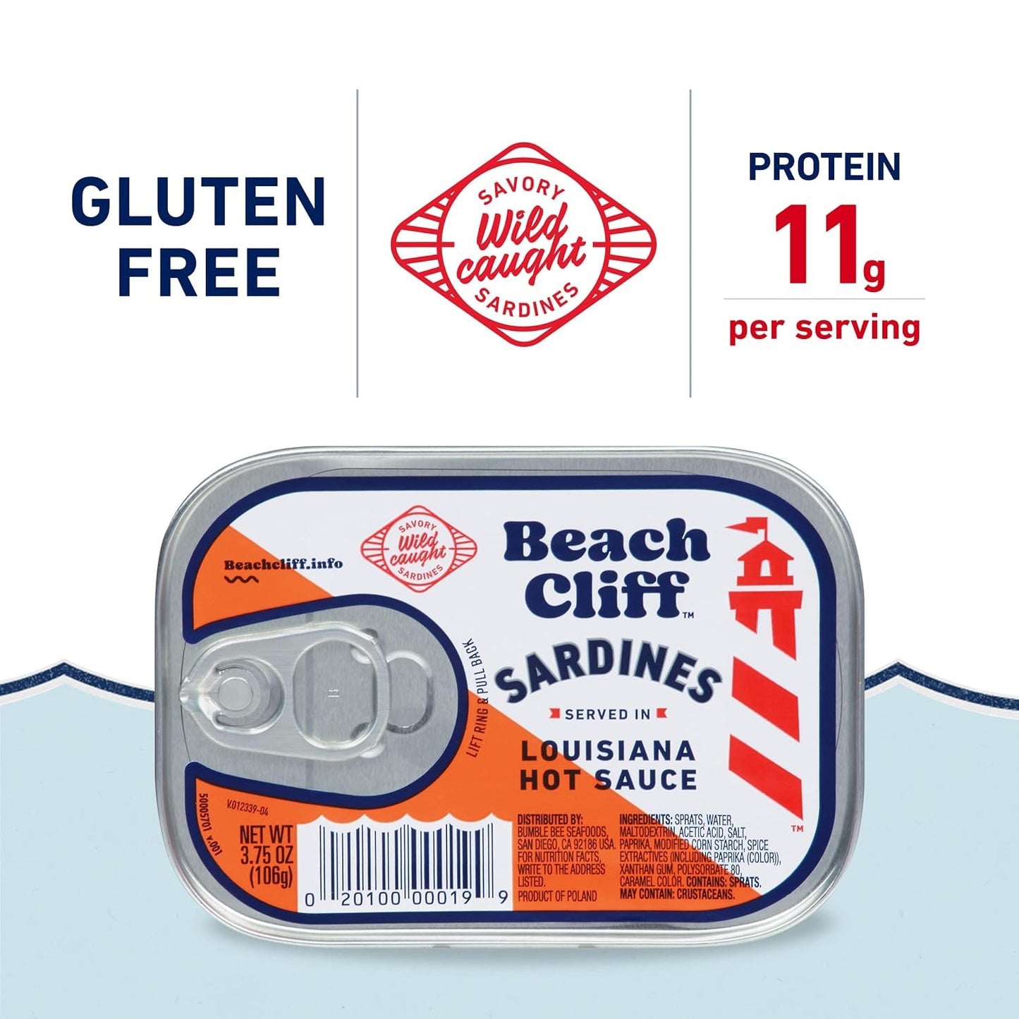 Beach Cliff Sardines in Water, 3.75 oz Can (Pack of 12) - Wild Caught Sardines - 12g Protein per Serving - Gluten Free, Keto Friendly
