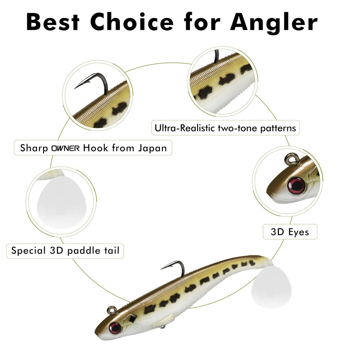 TRUSCEND Easy Catch Pre-Rigged Soft Lures, Vibrating Swim Action, Trembly Sinking Move, Amazing Soft Swimbait for Family Fishing, Well-Made Fishing Lures for Bass Trout Crappie Walleye Pike Redfish