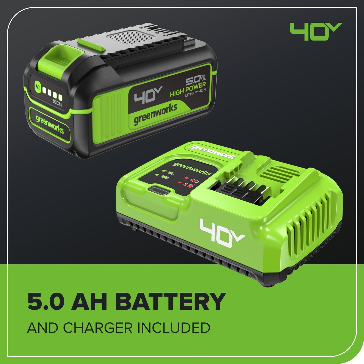 Greenworks 40V HP 18" BL Chainsaw Kit with 5.0Ah HP Battery and 5A Rapid Charger