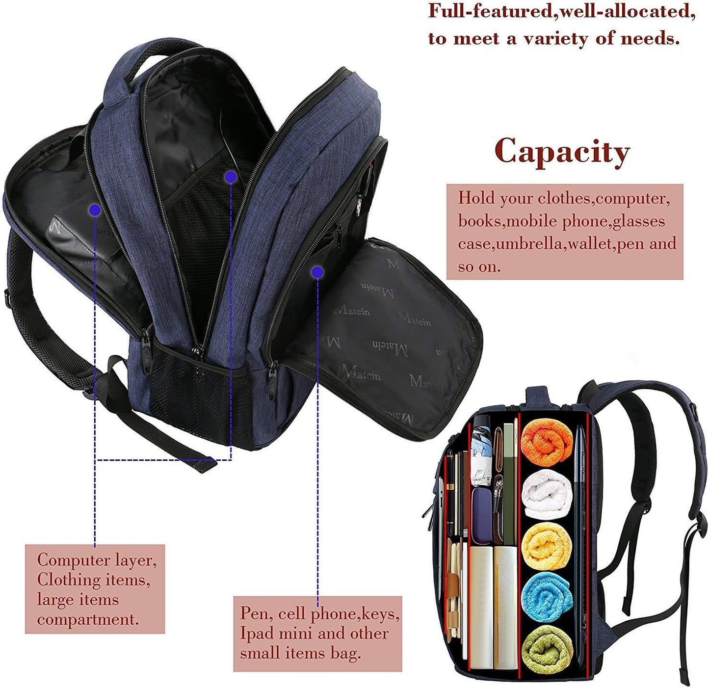 MATEIN Travel Laptop Backpack, Business Anti Theft Slim Sturdy Laptops Backpack with USB Charging Port, Water Resistant College School Computer Bag Gift for Men & Women Fits 15.6 Inch Notebook, Grey
