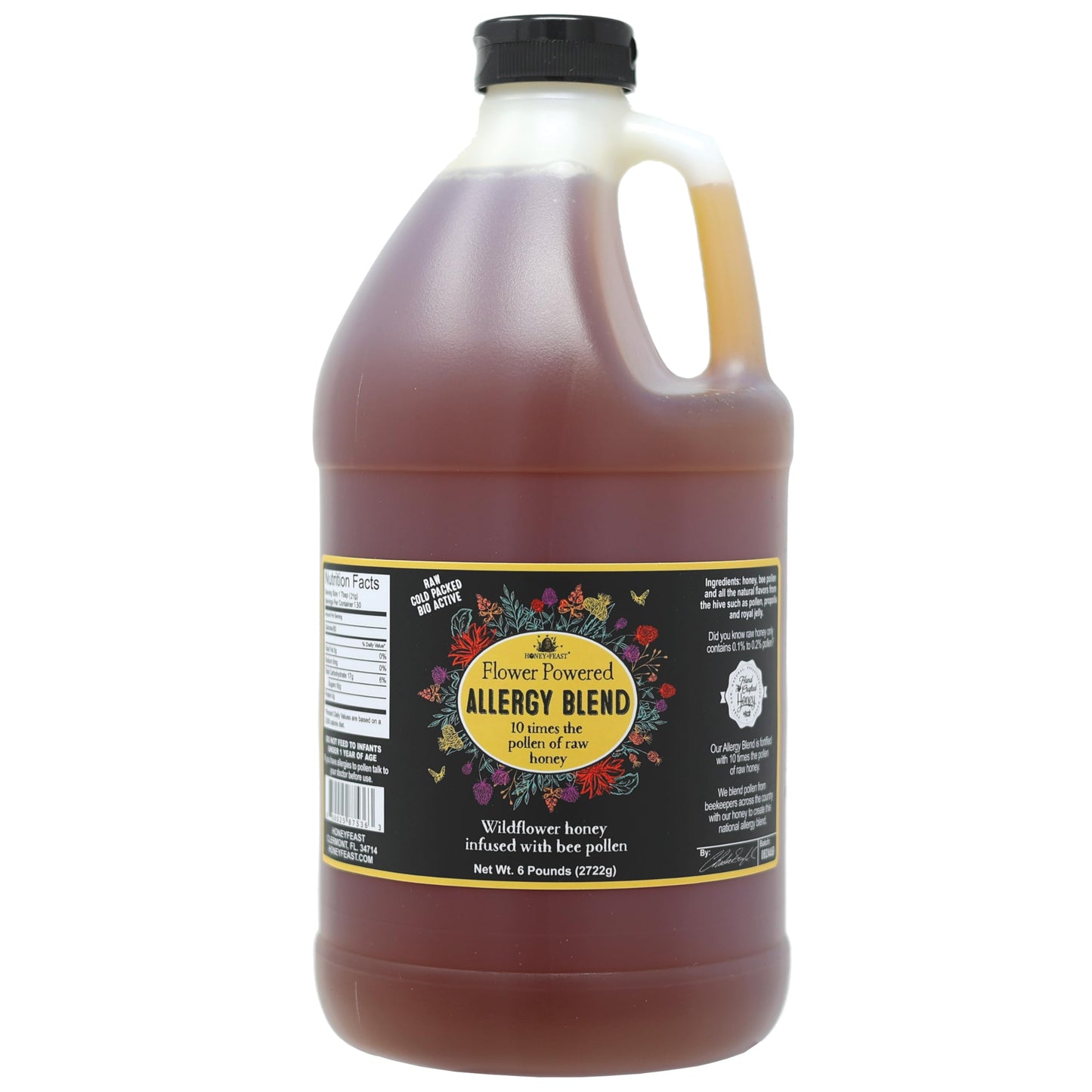 HONEY FEAST Wildflower Honey - 6 Pounds (1/2 Gallon) Bulk Honey, All Natural, Unfiltered, Unheated Honey, Perfect for Sweetening & Baking