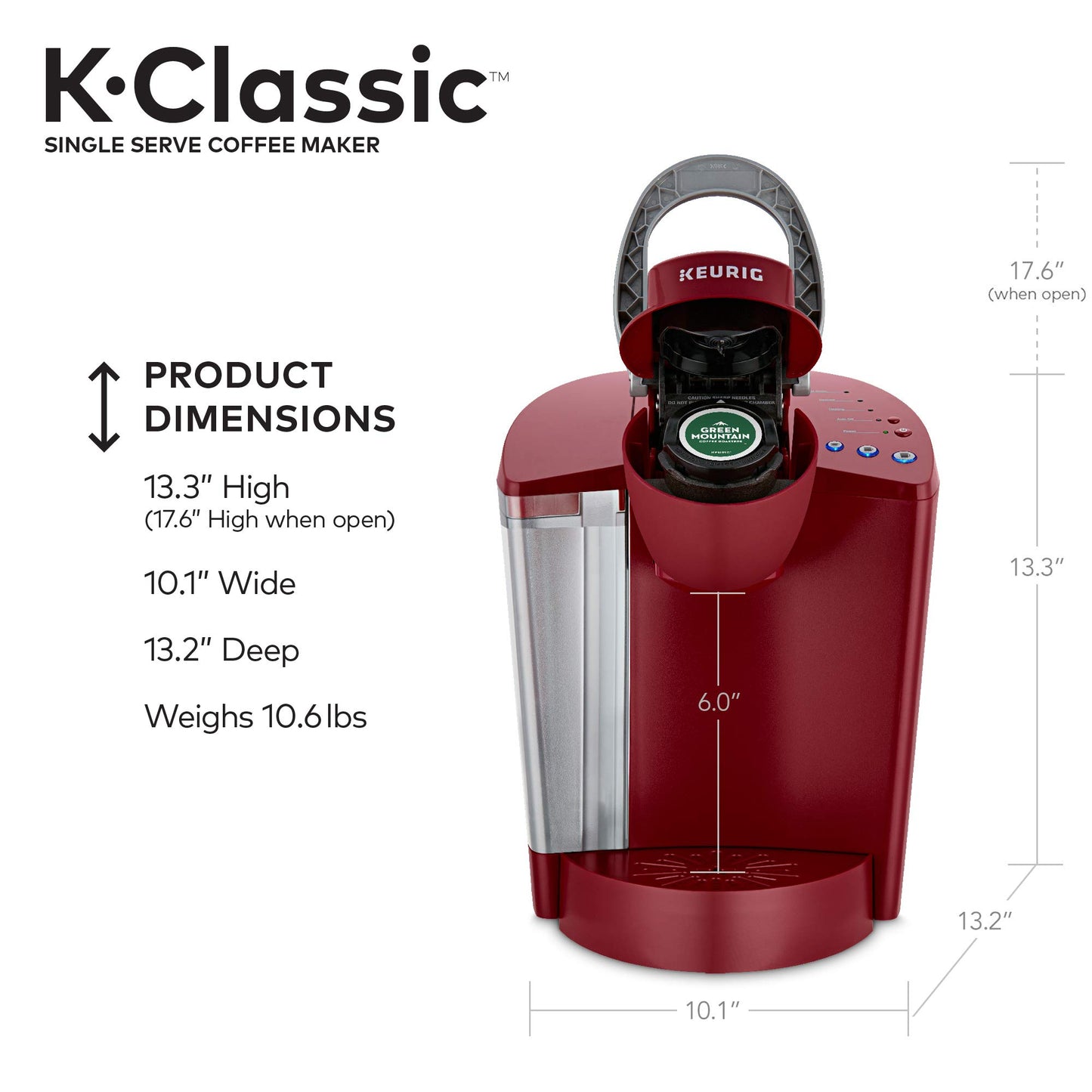 Keurig K-Classic Single Serve K-Cup Pod Coffee Maker, with 3 Brew Sizes, 48oz Removable Reservoir, Black