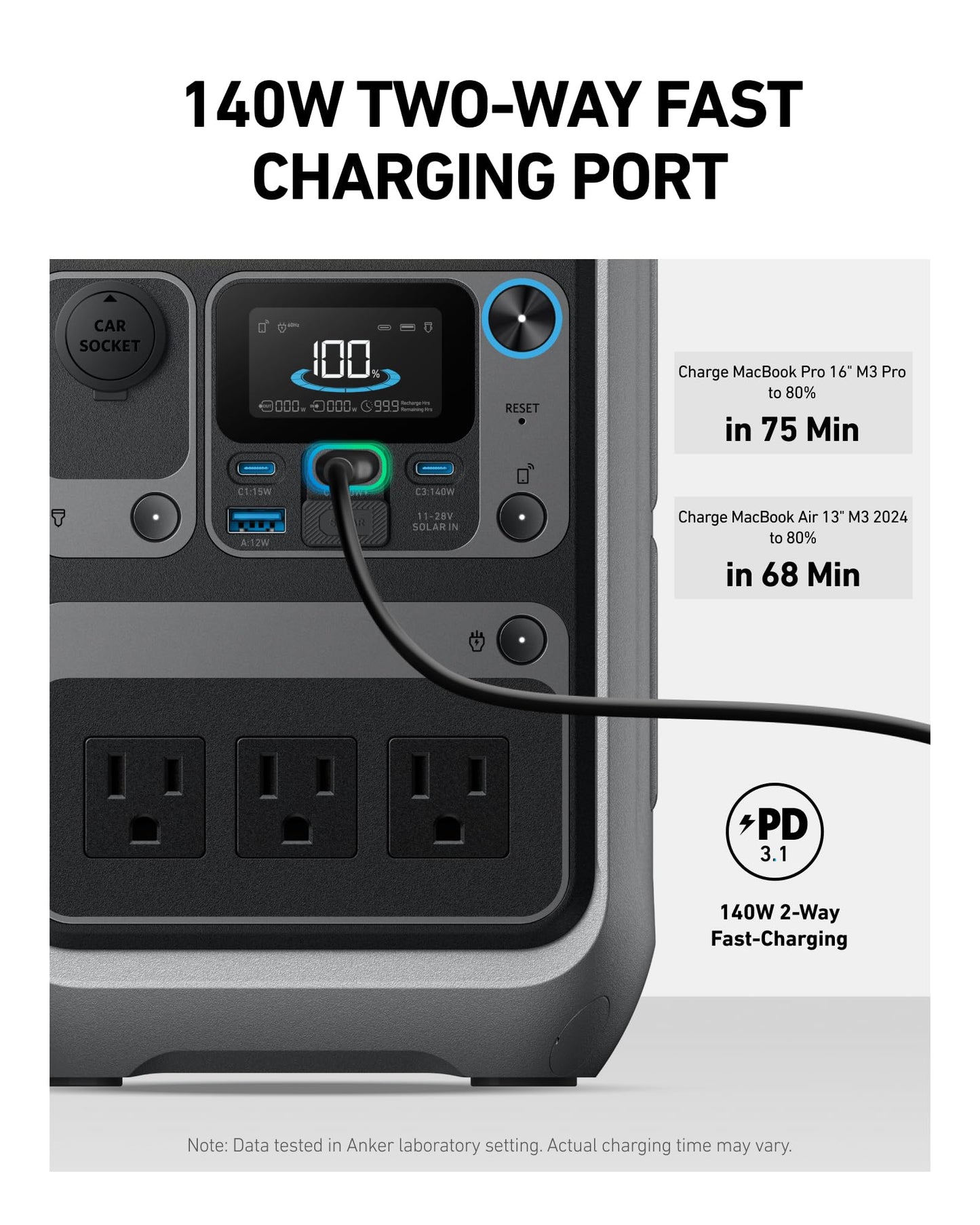 Anker Portable Power Station SOLIX C300, 288Wh LiFePO4 Battery, 300W (600W Surge) Solar Generator, 140W Two-Way Fast Charging, for Outdoor Camping, Traveling, and Emergencies (Solar Panel Optional)