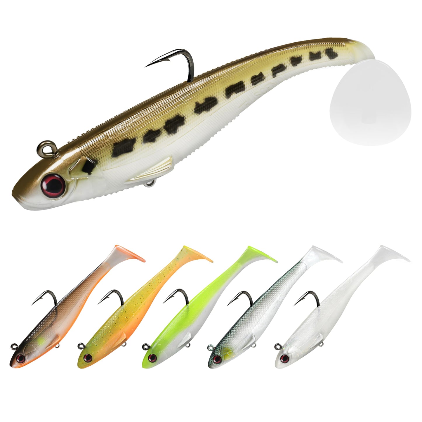 TRUSCEND Easy Catch Pre-Rigged Soft Lures, Vibrating Swim Action, Trembly Sinking Move, Amazing Soft Swimbait for Family Fishing, Well-Made Fishing Lures for Bass Trout Crappie Walleye Pike Redfish