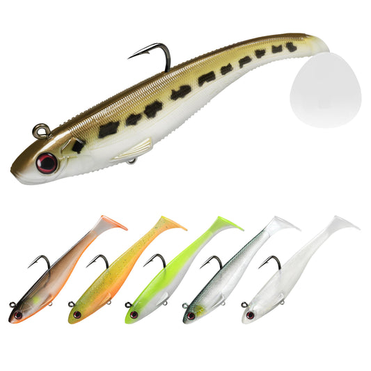 TRUSCEND Easy Catch Pre-Rigged Soft Lures, Vibrating Swim Action, Trembly Sinking Move, Amazing Soft Swimbait for Family Fishing, Well-Made Fishing Lures for Bass Trout Crappie Walleye Pike Redfish