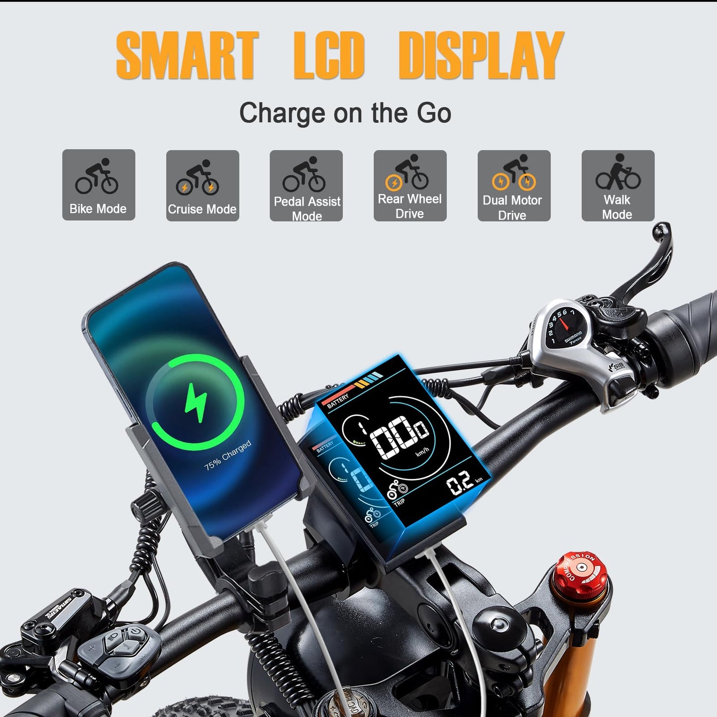 Dual Motor 2000W/1000W Electric Bike for Adults 48V 30AH/20Ah Long Range ebike Removable Battery 26" Fat Tire Off Road Mountain Full Suspension Electric Bicycle,Dual Hydraulich Brakes,32mph/30mph